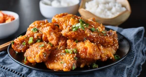 Backhuhn mit Orangen-Ingwer-Aroma und Sesam